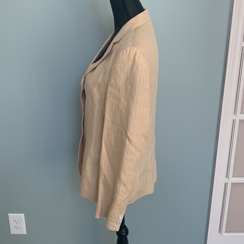 MaxMara Beige Cream Pin Stripe Flax Linen Blazer Medium - Picture 2 of 10